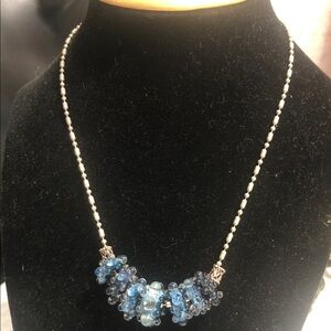 Blue Cluster Bead Necklace with Silver Chain - Women Jewelry